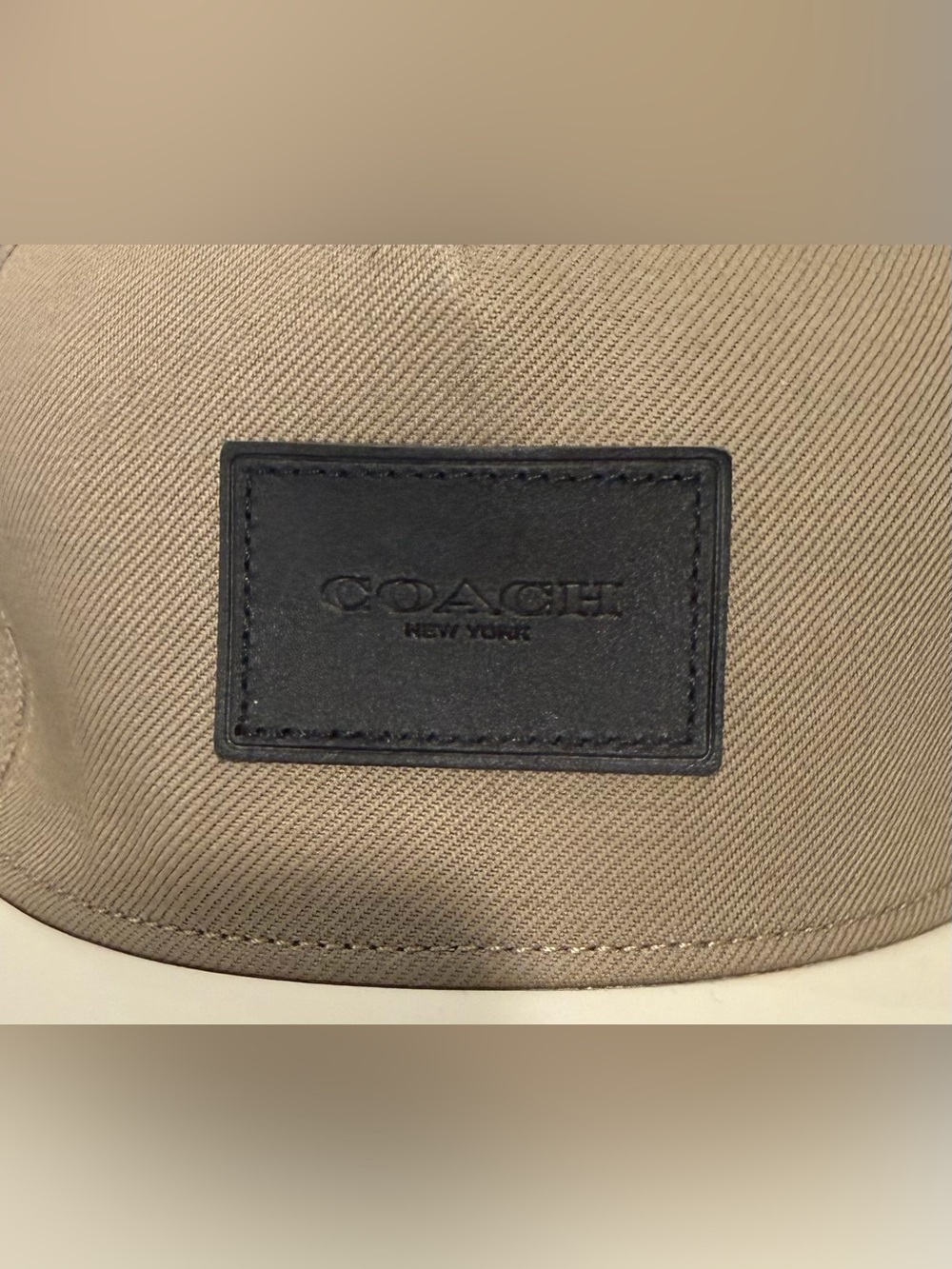 COACH Flat Brim Colorblock Baseball Hatโ Cap - Khaki & Off-White Leather Brim - Picture 3 of 4